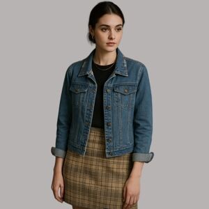 Vintage Maxam Denim Jacket Red Plaid Detail Grunge 90s Indie‎ Concert Size M